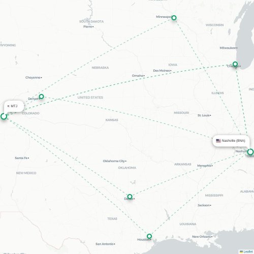 Mapa lotu bezpośredniego Montrose – Nashville