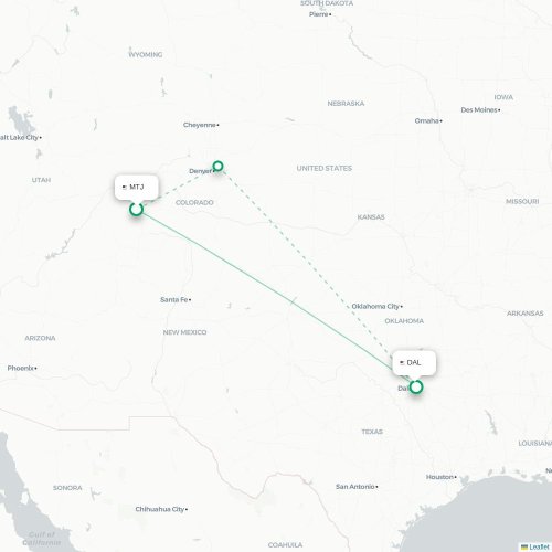 Mapa lotu bezpośredniego Montrose – Dallas
