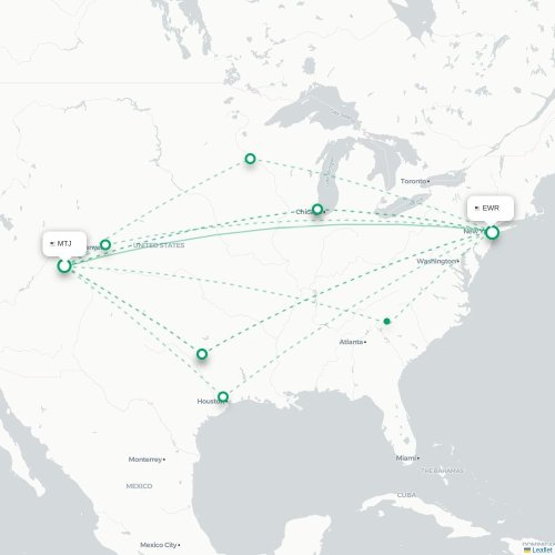 Mapa lotu bezpośredniego Montrose – Newark