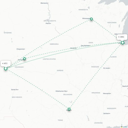 Mapa lotu bezpośredniego Montrose – Chicago