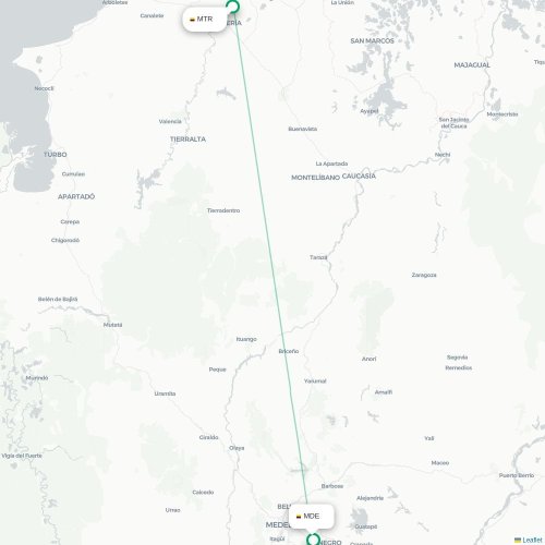 Mapa de vuelo directo Montería - Medellín