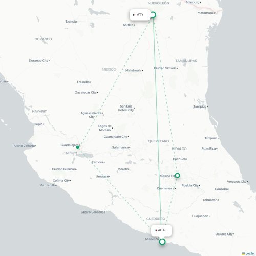 Monterrey - Acapulco karta över direktflyg