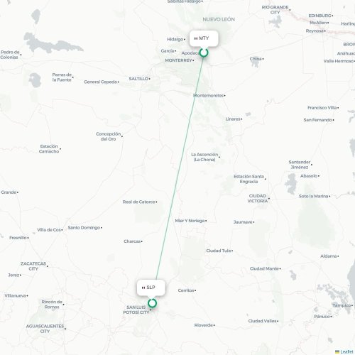 Mapa lotu bezpośredniego Monterrey – San Luis Potosí