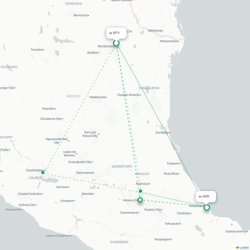 Monterrey - Veracruz kort over direkte fly