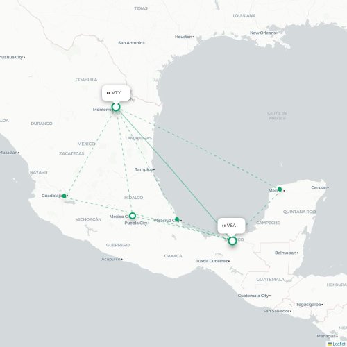 Monterrey - Villahermosa karta över direktflyg
