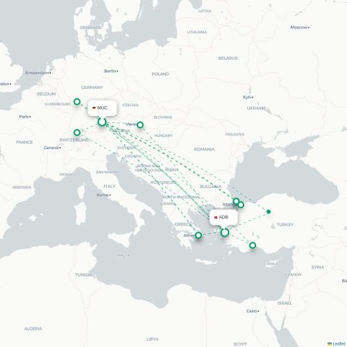 Mapa de vuelo directo Múnich - Esmirna