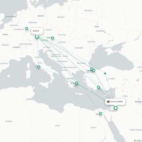 Munchen - Amman karta över direktflyg