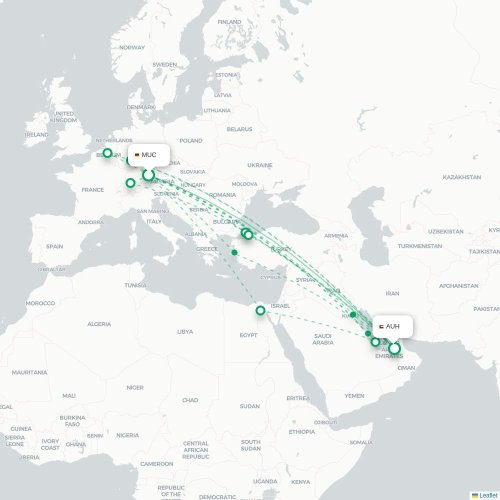Mapa lotu bezpośredniego Monachium – Abu Zabi