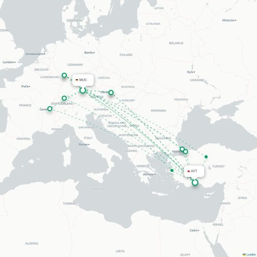 Mapa de vuelo directo Múnich - Antalya