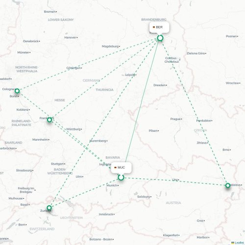 Mapa lotu bezpośredniego Monachium – Berlin