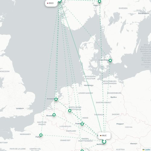 Mapa de vuelo directo Múnich - Bergen