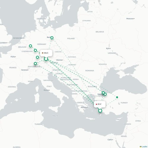 Mapa de vuelo directo Múnich - Bodrum