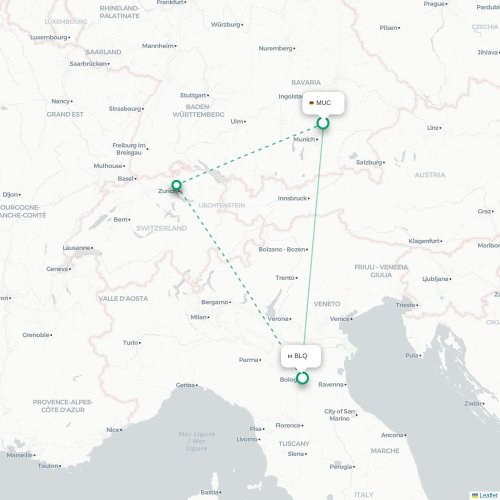Munich - Bologne carte du vol direct