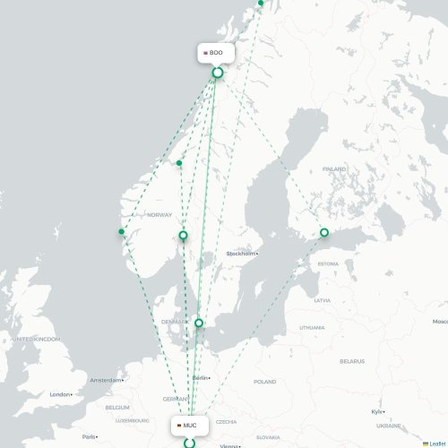 Mapa de vuelo directo Múnich - Bodø