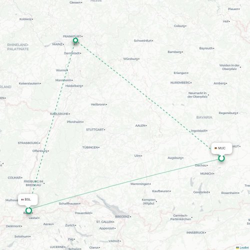 Mapa de vuelo directo Múnich - Basilea, Suiza