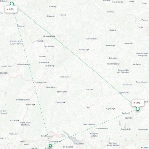 Mapa lotu bezpośredniego Monachium – Kolonia