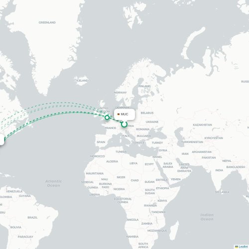 Mapa de vuelo directo Múnich - Charlotte