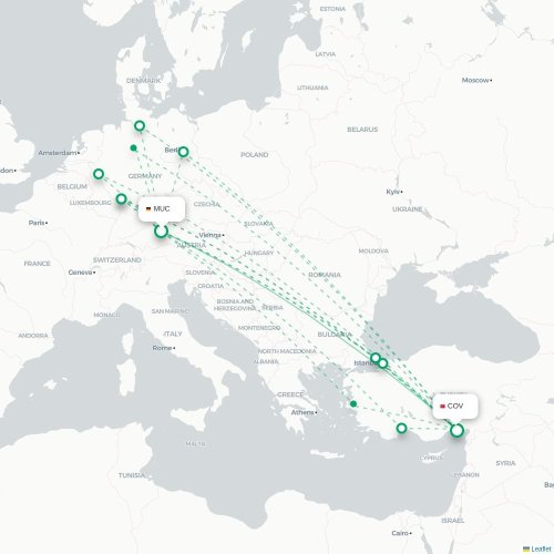 Mapa lotu bezpośredniego Monachium – Tars
