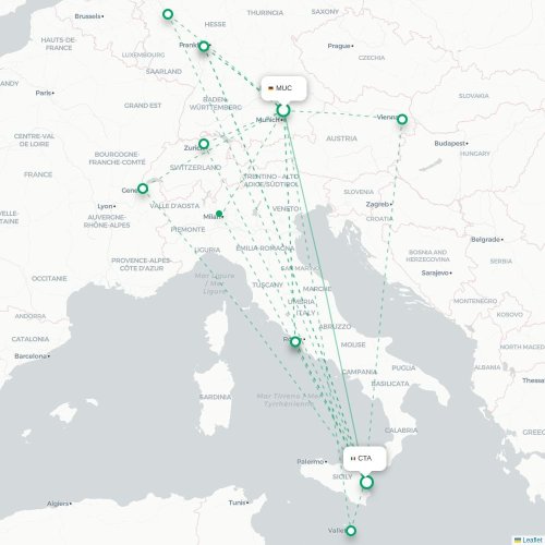 München - Catania kaart van rechtstreekse vlucht