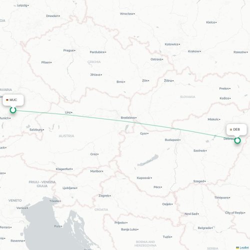 München - Debrecen kort over direkte fly