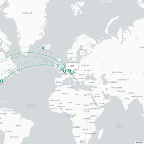 Mapa de vuelo directo Múnich - Denver