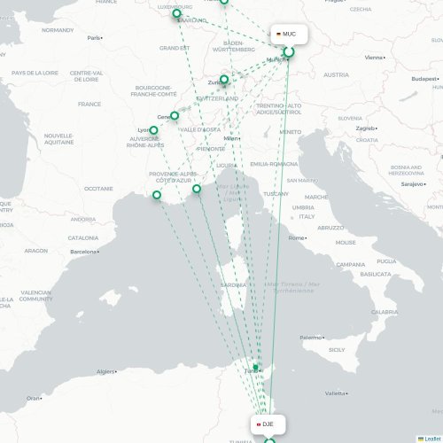 Mapa lotu bezpośredniego Monachium – Houmt Souk