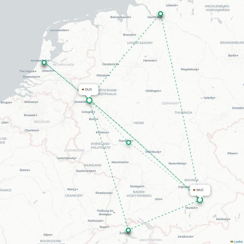 Mapa lotu bezpośredniego Monachium – Düsseldorf