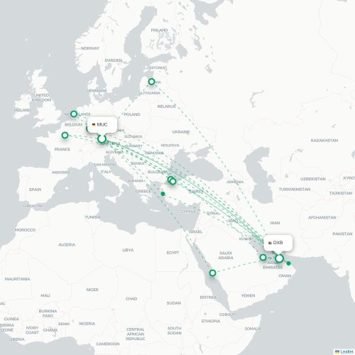 Mapa lotu bezpośredniego Monachium – Dubaj