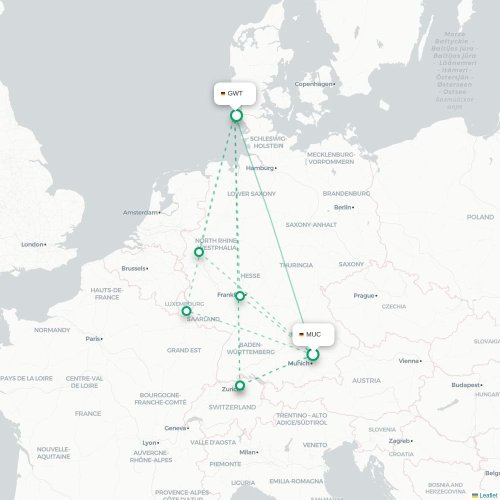 Mapa de vuelo directo Múnich - Sylt