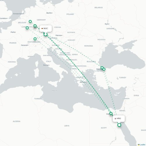 Mapa lotu bezpośredniego Monachium – Hurghada