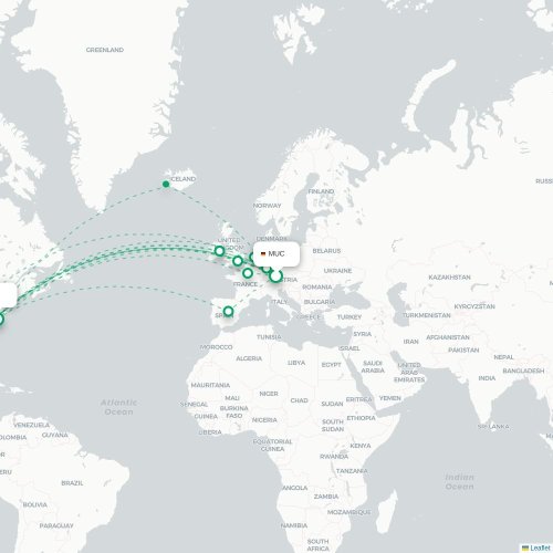 Mapa de vuelo directo Múnich - Washington D. C.
