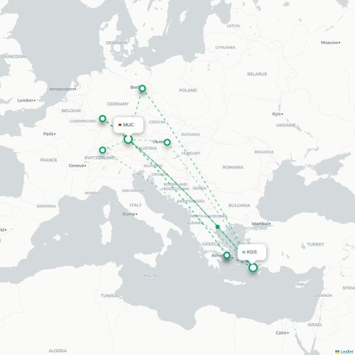 Mapa de vuelo directo Múnich - Kos
