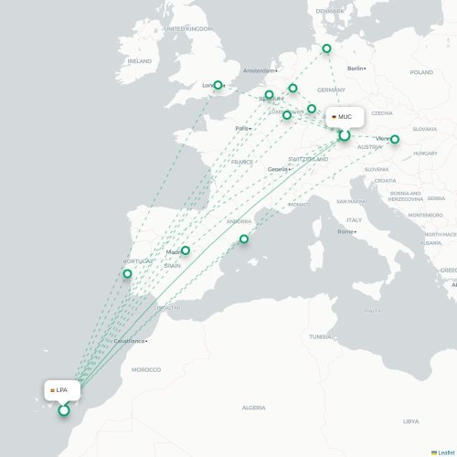 Mapa de vuelo directo Múnich - Las Palmas de Gran Canaria