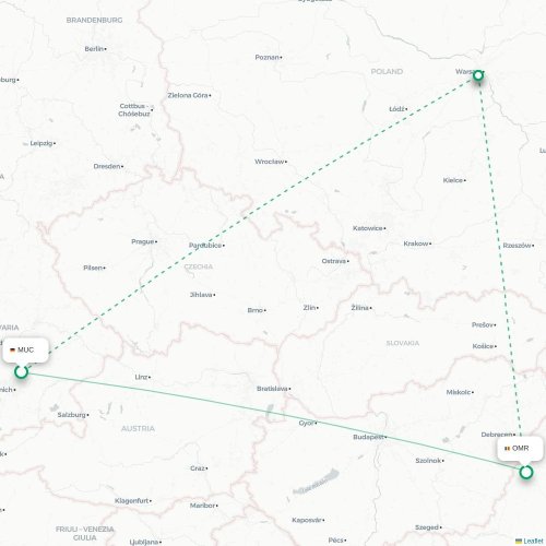 Mapa de vuelo directo Múnich - Oradea