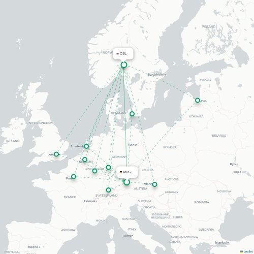 Mapa de vuelo directo Múnich - Oslo