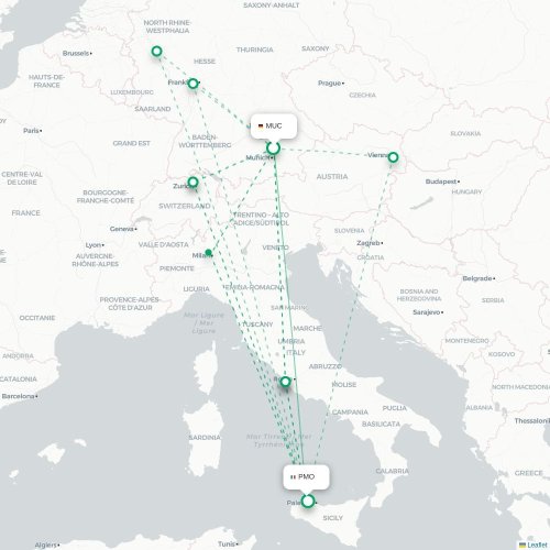 München - Palermo kaart van rechtstreekse vlucht