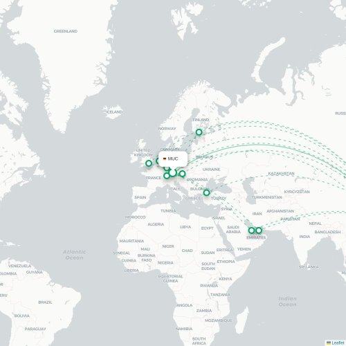Mapa lotu bezpośredniego Monachium – Szanghaj