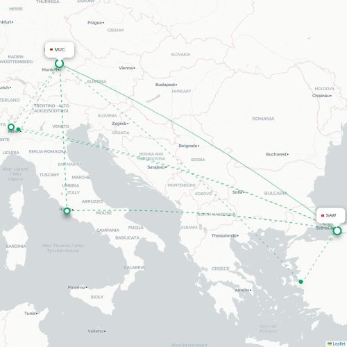 Mapa de vuelo directo Múnich - Estambul