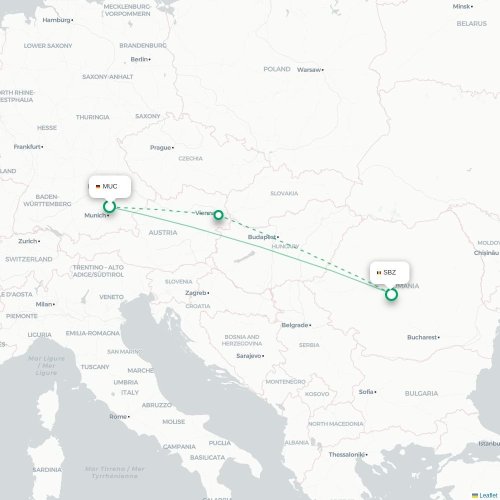 Mapa de vuelo directo Múnich - Sibiu