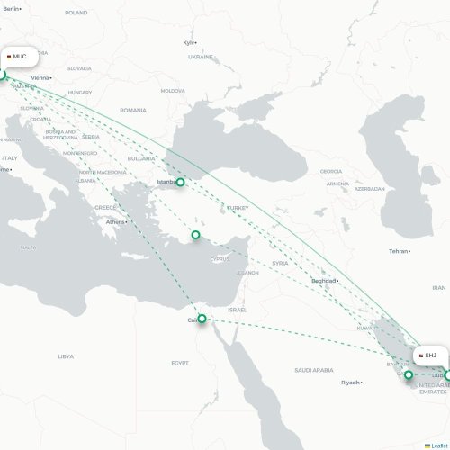 Mapa lotu bezpośredniego Monachium – Szardża