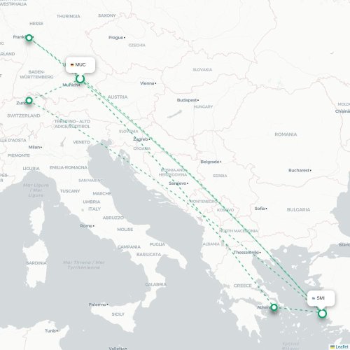 München - Samos kaart van rechtstreekse vlucht