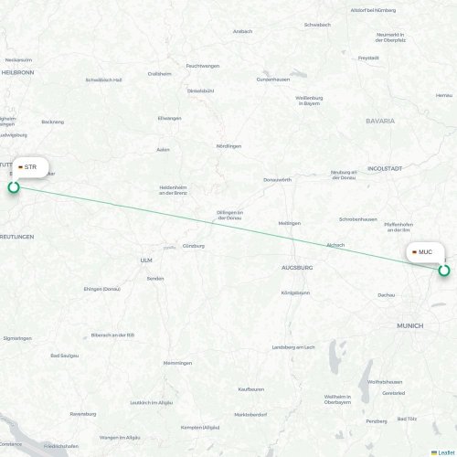 Mapa lotu bezpośredniego Monachium – Stuttgart
