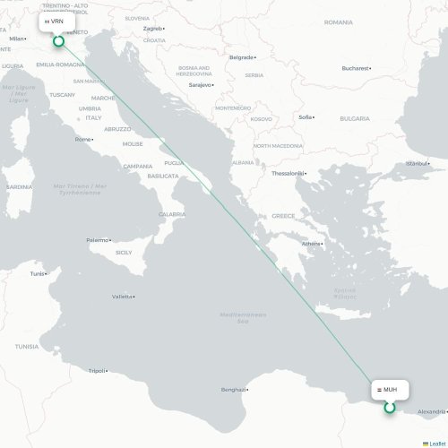 Mapa lotu bezpośredniego Mersa Matruh – Werona