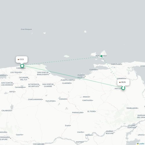 Mapa lotu bezpośredniego Maturín – Caracas