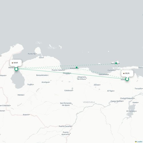 Mapa lotu bezpośredniego Maturín – Maracaibo