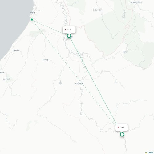 Mapa lotu bezpośredniego Marudi – Long Akah