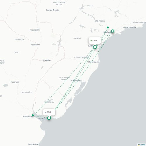 Mapa lotu bezpośredniego Montevideo – Kurytyba