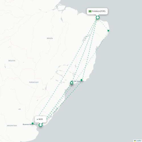 Mapa lotu bezpośredniego Montevideo – Fortaleza
