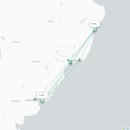 Mapa lotu bezpośredniego Montevideo – Salvador