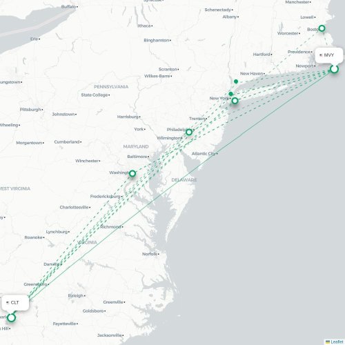 Mapa de vuelo directo West Tisbury - Charlotte